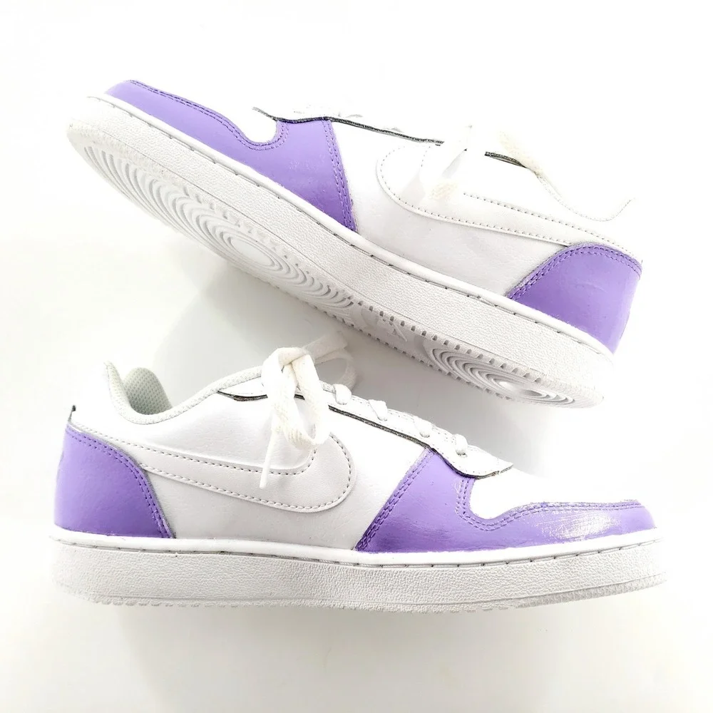 Nike Ebernon Low Shoes Womens 6.5 White & Purple Custom Painted AQ1779-100